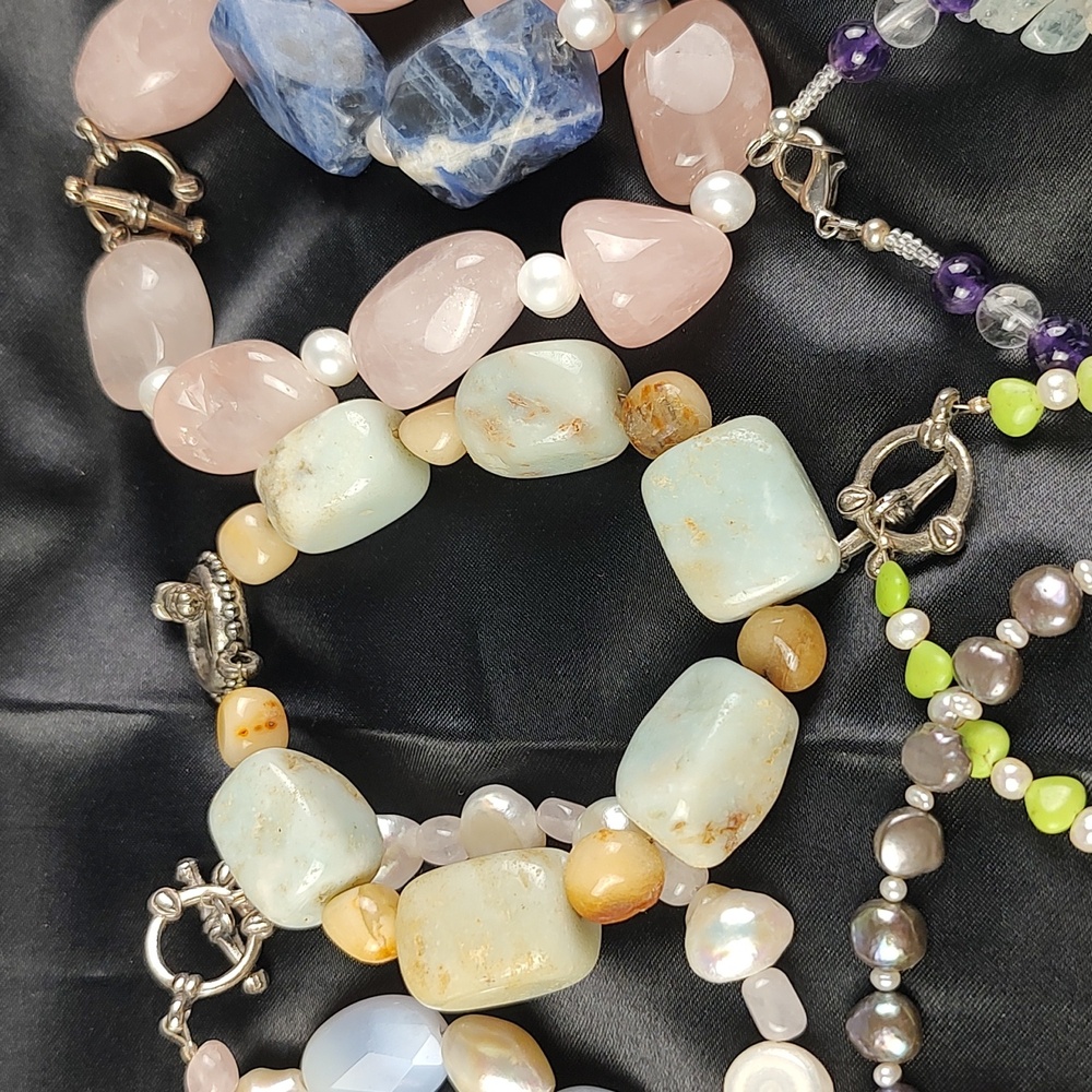 13 VTG NEW Resell 💲Bundle! Genuine Pearls Jasper Aquamarine Bracelets - Picture 8 of 17